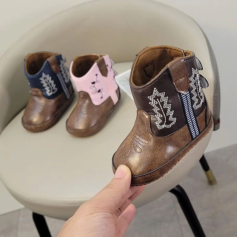 0-18M Retro Baby Stiefel PU Niedlich Gedruckt Lässige Baby Stiefel Gestickte Baby Stiefel Baby Wanderschuhe Image