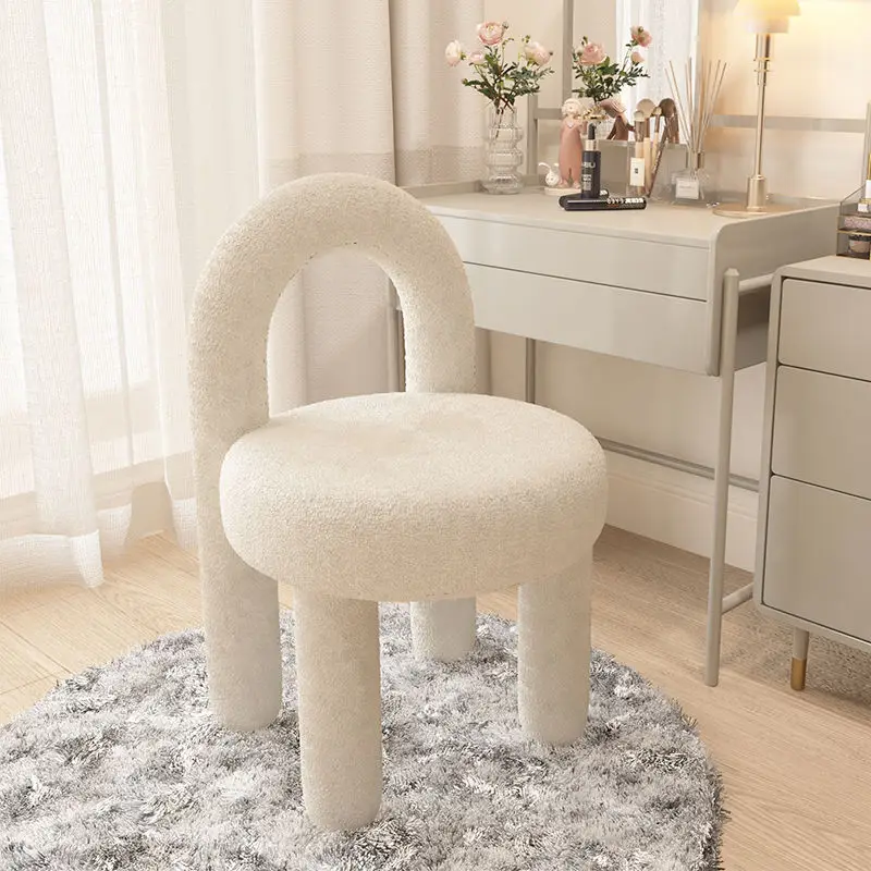 Schminkhocker-Fußstützen, runde Ottomane-Schminkstühle mit Rückenlehne, Schminktisch-Sitz, Fußhocker, pelziger, gepolsterter Sitz