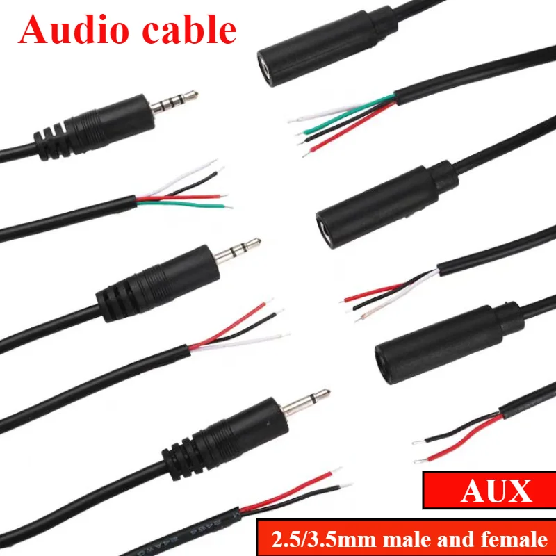 1 stücke 2.5/3,5mm 2 3-polige 4-adrige männliche Audio-Verlängerung kabel Aux-Anschluss Kopf leitung Mono-Stereo 3 4-Draht-DIY-Audio Image