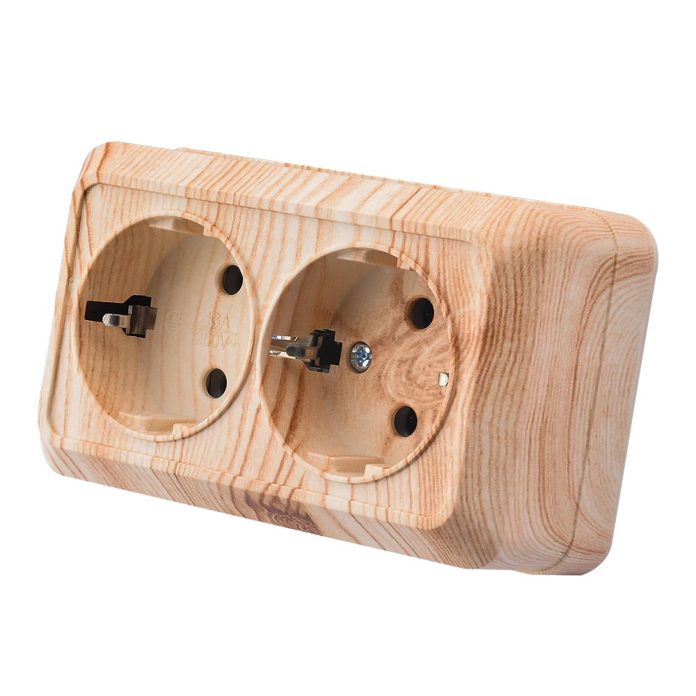 Holz steckdosen flamm hemmend mit Erdwand oberfläche Steckdosen klassische Farbe Kunststoff EU Standard Steckdosen Image