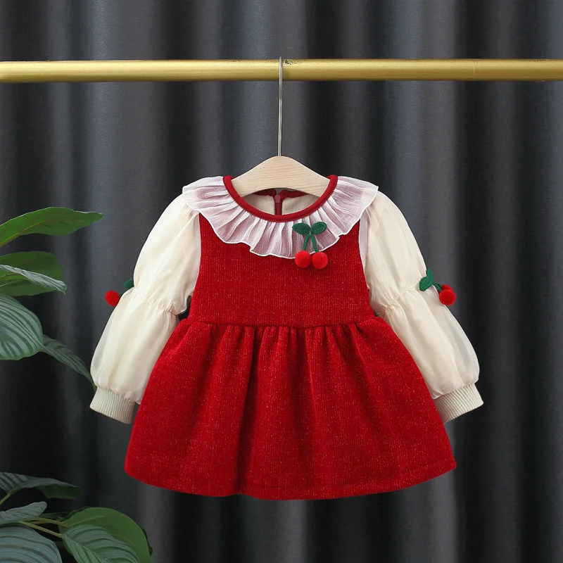 Baby Mädchen Kleid Winter Mädchen süße Kirsche Mesh Prinzessin Kleid süße Schönheit Mädchen Geburtstag Party Kleid Weihnachten Kostüm Image