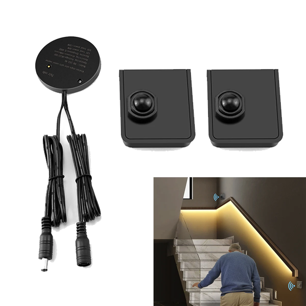 12V 24V LED-Streifenlicht-Zubehör-Controller, wiederaufladbarer PIR-Bewegungssensor-Schalter, Batterie im Lieferumfang enthalten, funktioniert für LED-Streifen COB/5050 Image