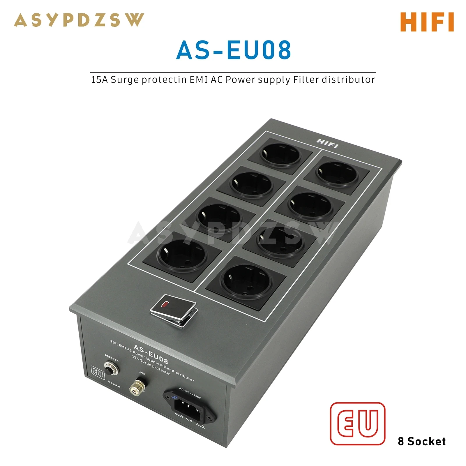 AS-EU08 Ultra rauscharmer HiFi EMI 15A AC-Netzfilterverteiler 8 Schuko-Leistungsreinigungsfiltersteckdosen Image