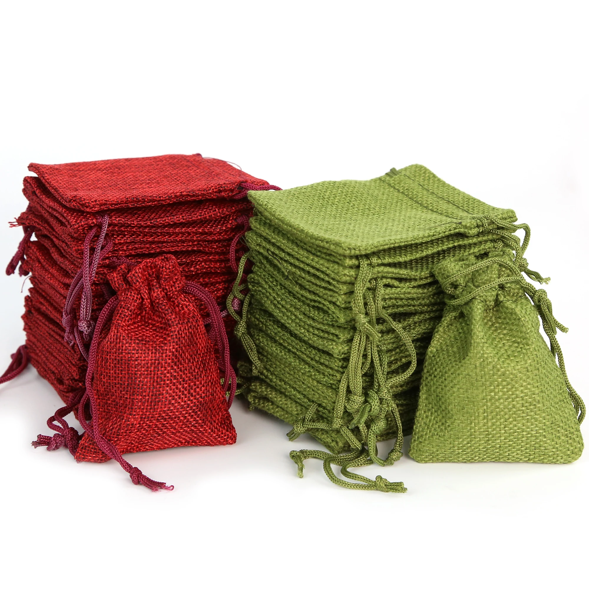 50PCS Weihnachten Rot Grün Kordelzug Sackleinen Jute Geschenk Taschen DIY Hochzeit Gunsten Geschenk Für Verpackung Süßigkeiten Schokolade Schmuck Image