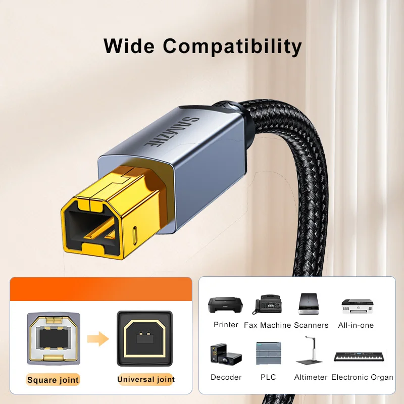 SAMZHE USB 3.0 Druckerkabel, vergoldet, Hochgeschwindigkeitsanschluss, geflochtenes Drahtkabel, Stecker für Canon, Epson, HP, Drucker, DAC, USB-Drucker Image