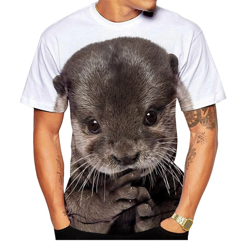 Niedliche Otter Grafiken T-Shirts Sommer Mode Kurzarm lustige 3D-Tiere gedruckt Männer Frauen T-Shirts lässig lose Harajuku T-Shirts Image