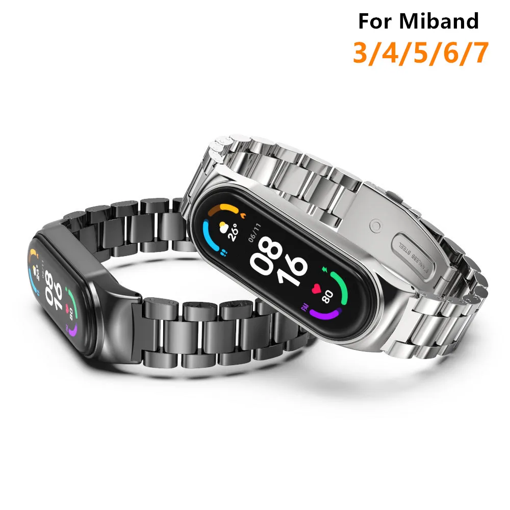 Mode Edelstahl Uhren armband für Xiaomi Mi Band 6 5 4 3 Smartwatch Armband Metall bänder Armband Mi Band 6 5 4 3 Armband Image