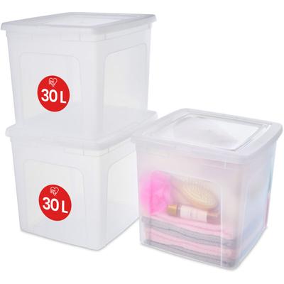 Vielseitige Aufbewahrungsboxen, 30L, 3er-Set, Transparent, Deckel leicht schließbar, Stapelbar,