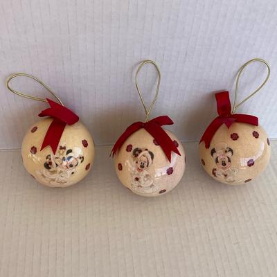 Disney Holiday | Disney Mickey And Minnie Tree Ornaments Set Of 3 Red Bows Accent And Gold Hanger | Color: Gold/Red | Size: Os