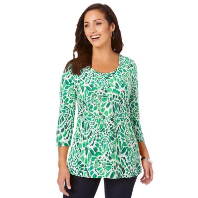 Plus Size Women's Stretch Cotton Scoop Neck Tee by Jessica London in Green Feather (Size 14/16) 3/4 Sleeve Shirt