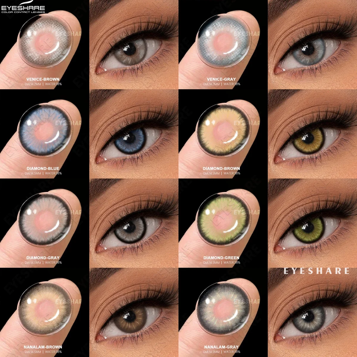 EYESHARE Farbige Kontaktlinsen für Augen, 2 Stück, natürliche braune Augenlinsen, graue Pupillen, weiche kosmetische Kontaktlinsen in grüner Farbe Image