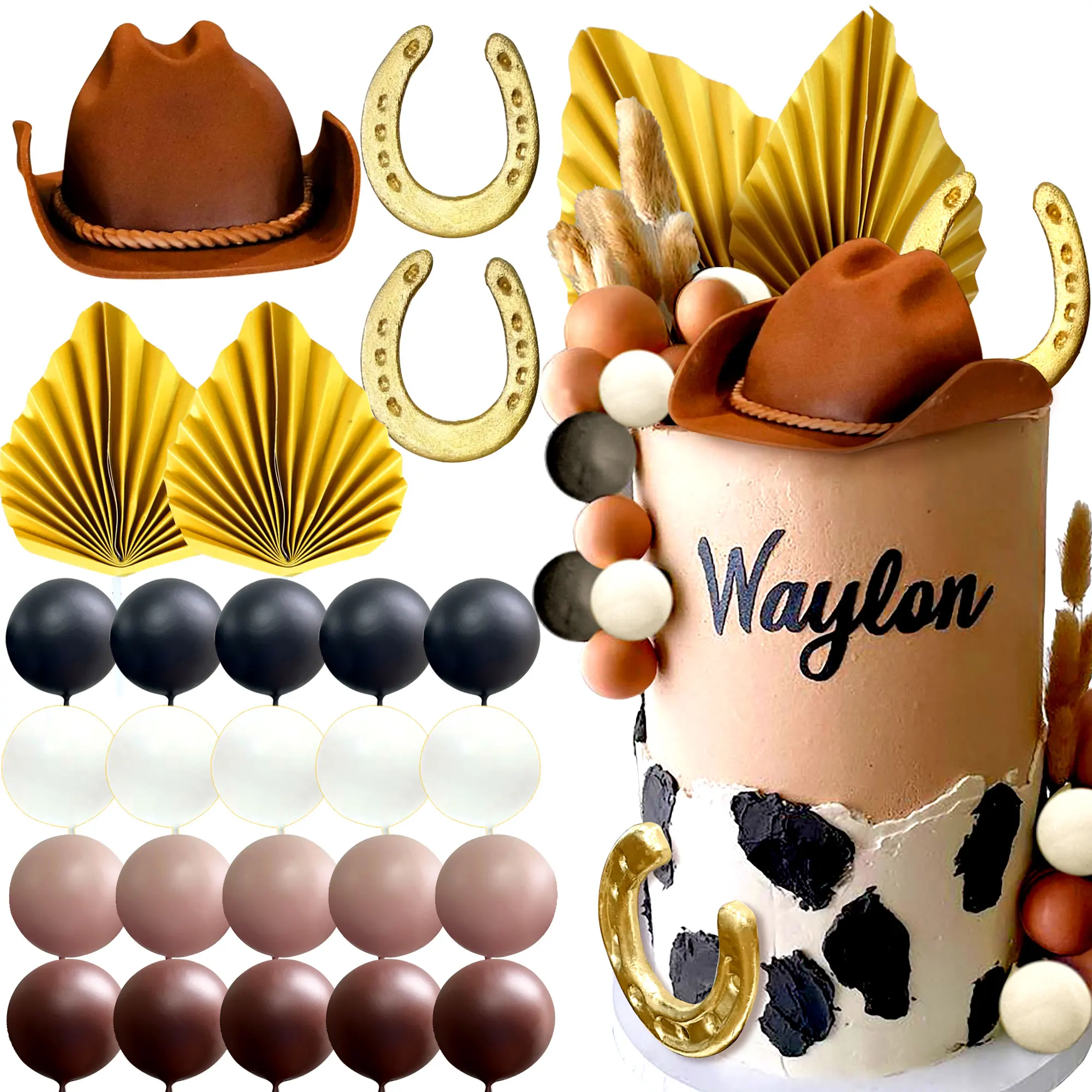 Laventy Cowboy Rodeo Kuchen Topper Cowgirl Western Kuchen Dekorationen Cowboyhut Geburtstags torte Topper Palmblätter Kuchen Topper Image