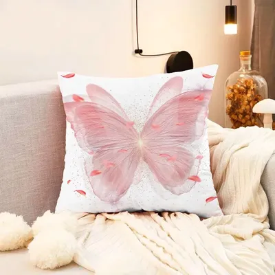 1pc rosa Schmetterling Blume Polyester Kissen bezug einseitig Digitaldruck Home Office und Image