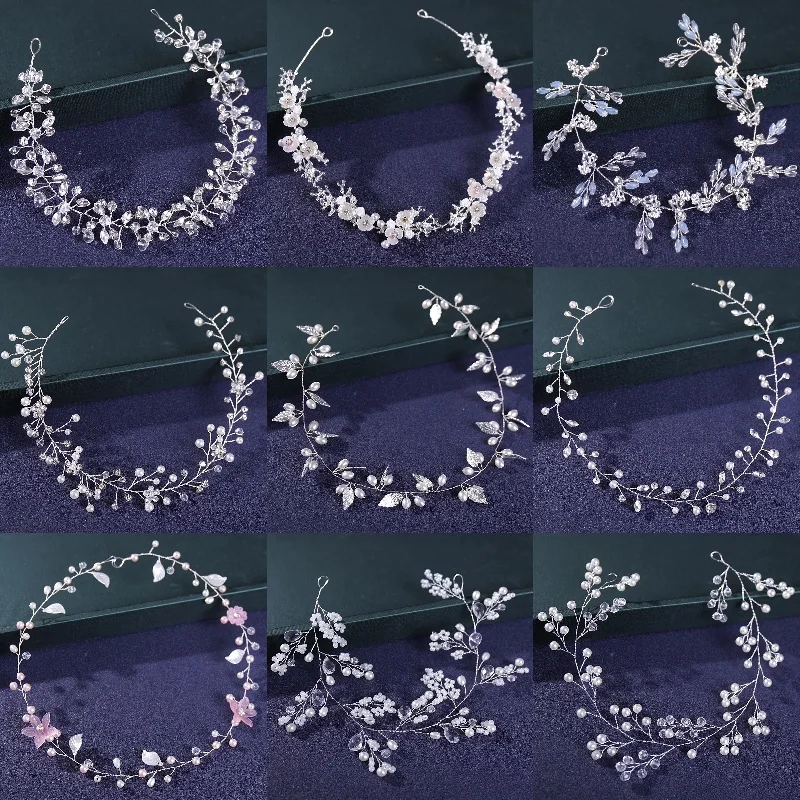 Silber Farbe Perle Strass Kristall Stirnband Tiara Haarband für Frauen Braut Haarschmuck Hochzeit Haarschmuck Haarband Image