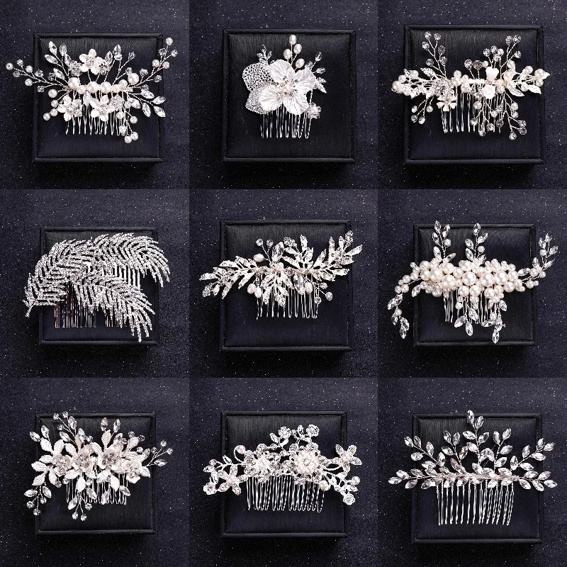 Silber Farbe Blume Kristall Perle Hochzeit Haar Kamm Haarnadel Stirnband für Braut Frauen Hochzeit Haarschmuck Schmuck Tiara Geschenk Image
