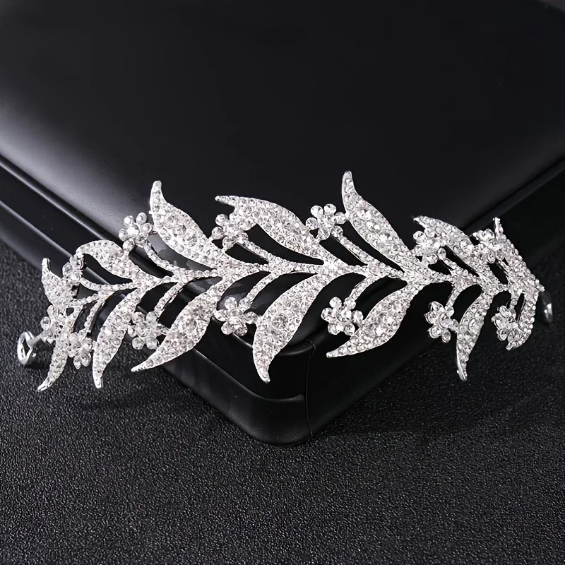 Luxus Silber Farbe Kristall Blatt Rebe Braut Tiaras Kronen Hochzeit Haar Zubehör Strass Pageant Krone Braut Haar Schmuck Image