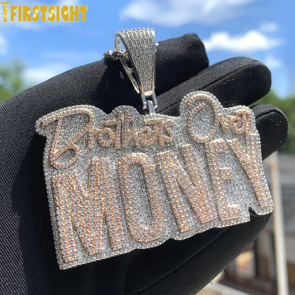 Neue Hip-Hop-Brüder über Geld Anhänger Halskette Gold Farbe vereist bling cz Zirkonia Buchstaben Charme Männer Frauen Schmuck
