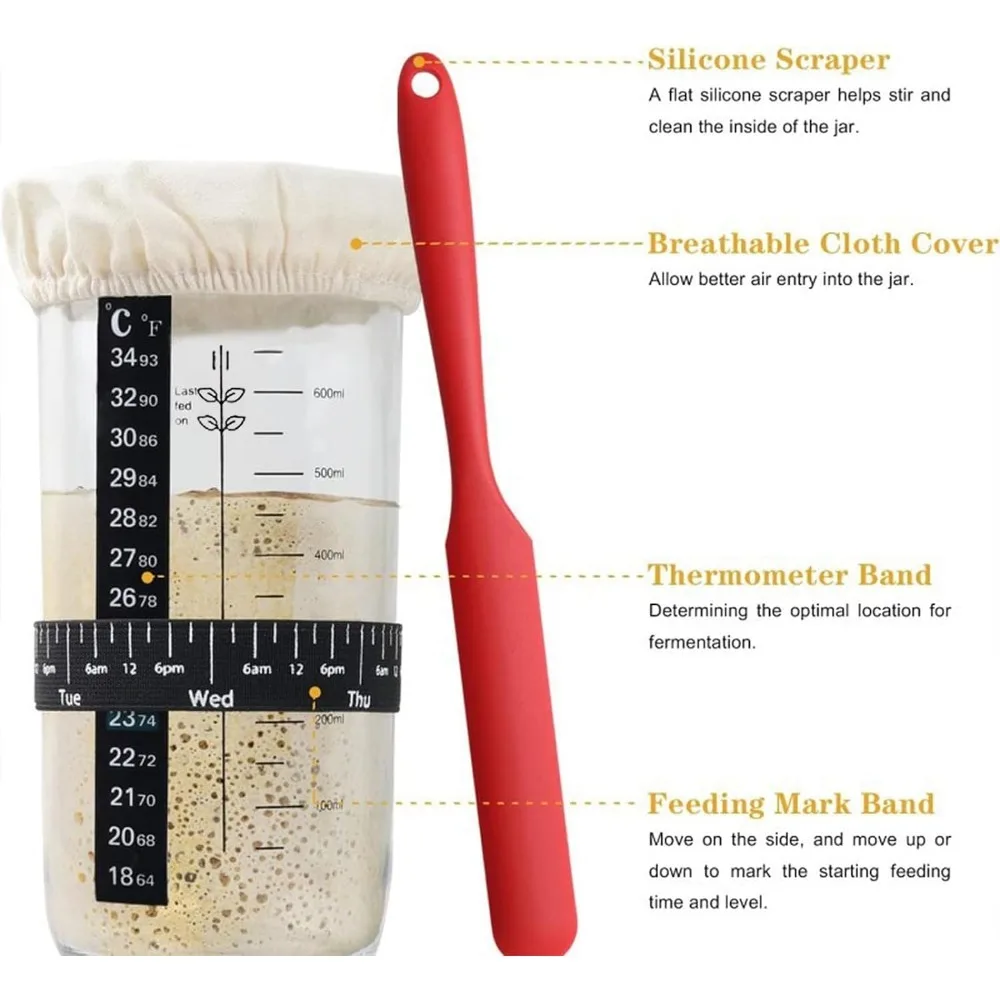1pc saurer Teig Starter behälter Sauerteig Starter 24 oz Glas mit Datum markiert Fütterung sband Thermometer Silikonsc haber Image