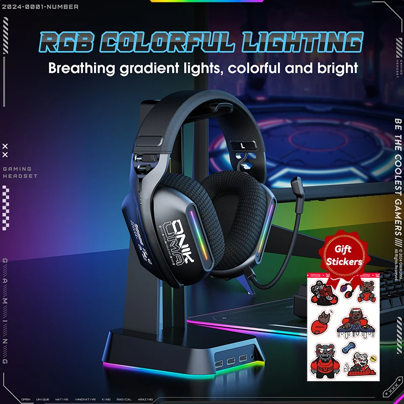 ONIKUMA GT808 2,4 GHz Wireless Gaming Headset Noise Cancelling Kopfhörer Headset Für PS5 PS4 PC Mac Gaming Kopfhörer Mit Mikrofon RGB Image