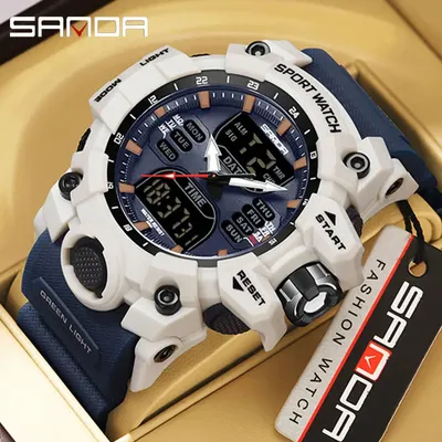 Sanda G Stil Dual Display Männer Uhren wasserdichte Sport uhr Militär Mann Alarm Stoppuhr Quarz Armbanduhr männliche Digitaluhr