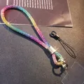Cinturino da polso universale per cellulare con carta Splendido cordino con diamanti flash Corda colorata per cellulare Cinghie con ciondoli anti-perdita