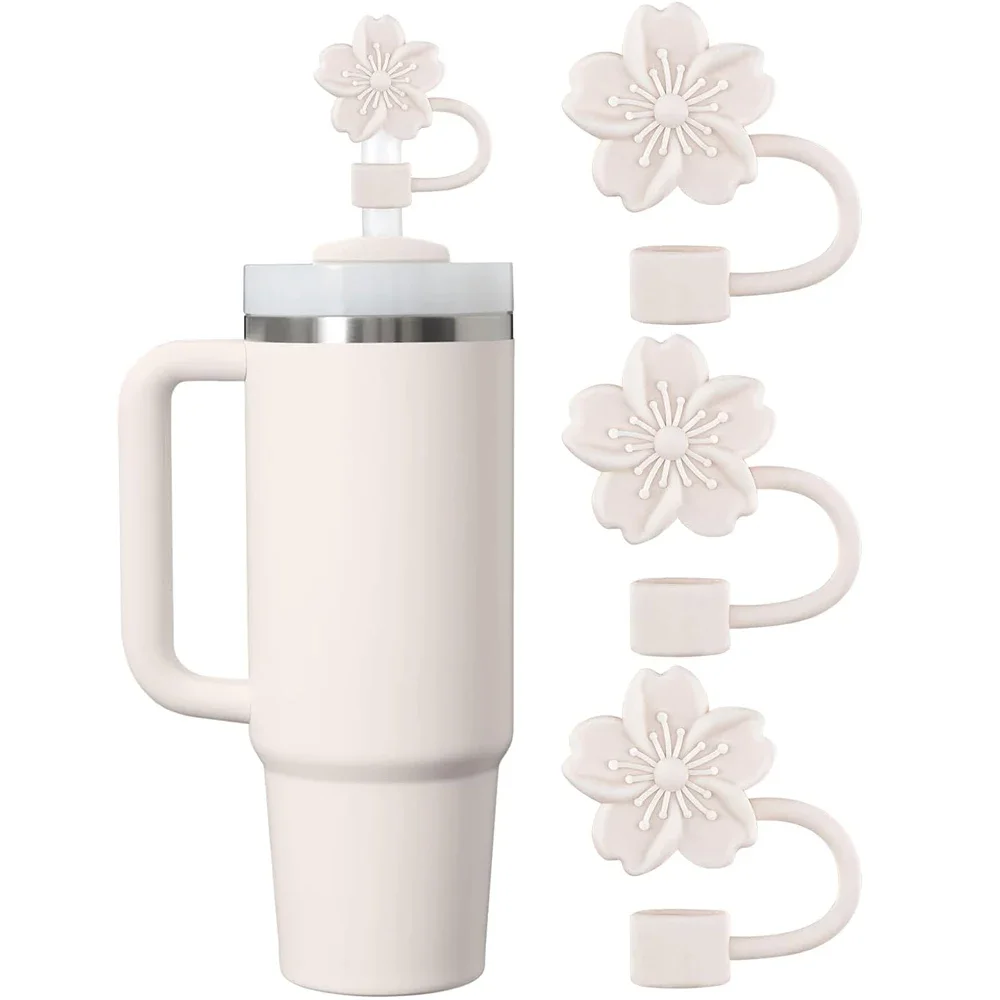 Stroh deckel für Stanley Cup 3 Stück Begonie Blume staub dichte Stroh deckel 10mm wieder verwendbare Silikon Strohs pitzen Deckel Party Dekor Image