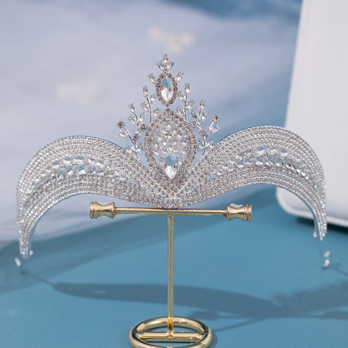 Silber Farbe Kristall Krone Tiara für Frauen Braut Strass Abschluss ball Diadem Braut Hochzeit Haarschmuck Schmuck Krone Tiara Geschenk Image