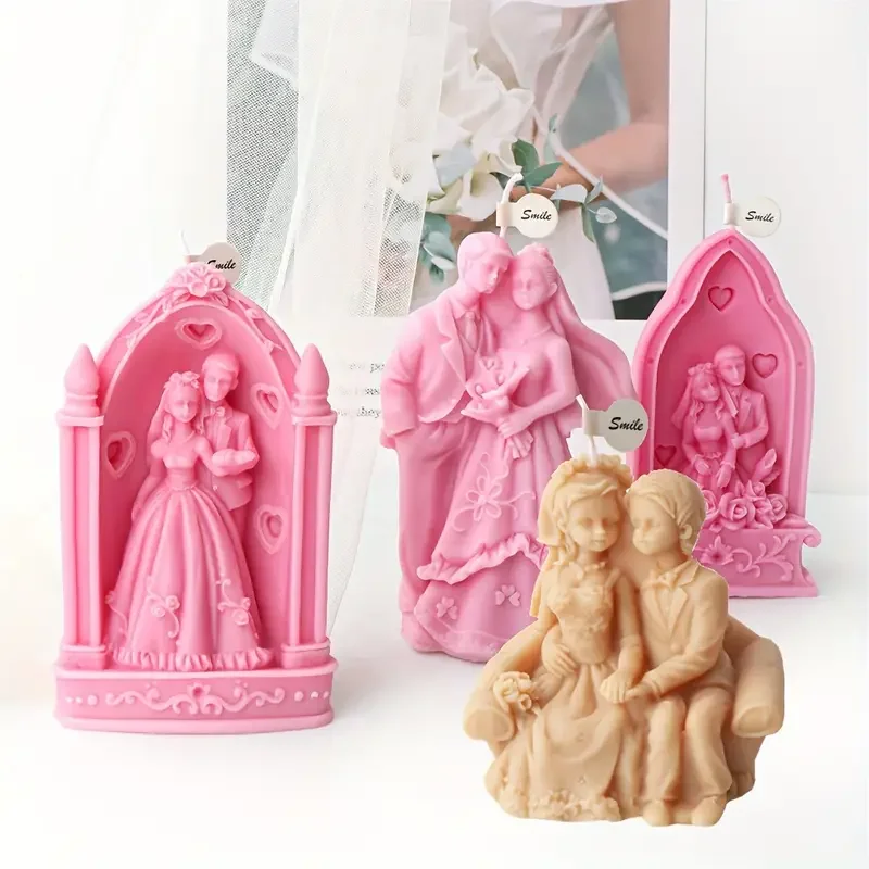 1pc Silikon Brautpaar Hochzeits paar Kerzen form Braut Bräutigam Liebe Thema unregelmäßiges Geschenk Aroma Statue Form Brautpaar Werkzeug Image