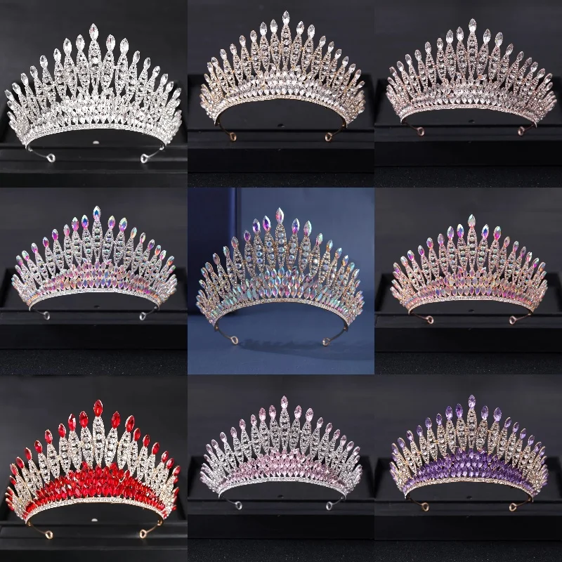 Silber Farbe Kristall Königin große Krone Tiara Strass Hochzeit Diademe Frauen Festzug Abschluss ball Kronen Braut haar Accessoires Schmuck Image