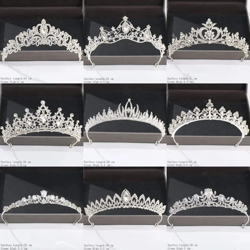 Silberfarbene Krone und Tiara Haarschmuck für Frauen Hochzeitsaccessoires Krone für Braut Kristall Strass Diadema Tiara Image