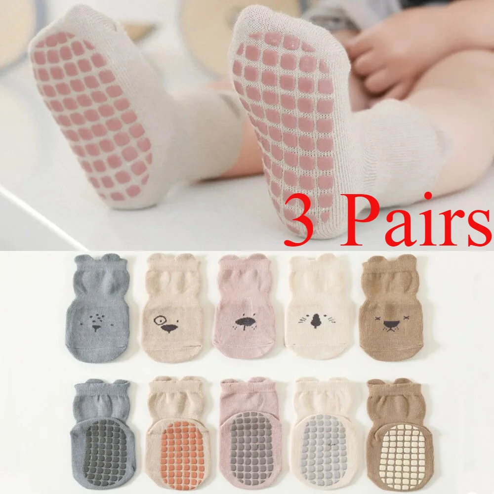 3 Paare/los Cartoon Baby Socken Infant Neugeborenen Anti-Slip Baumwolle Boden Socken Für Mädchen Jungen Nette Unisex Gummi Griffe kleinkind Socken Image