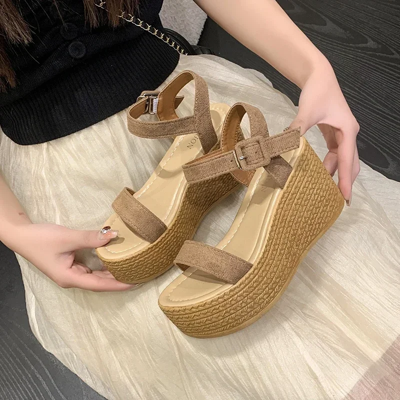 Frauen Freizeit keile Stöckels chuhe Mode Sommer neue Sandalen schwarz Party Plattform High Heels Schuh Sandal ias Mujer Größe 42