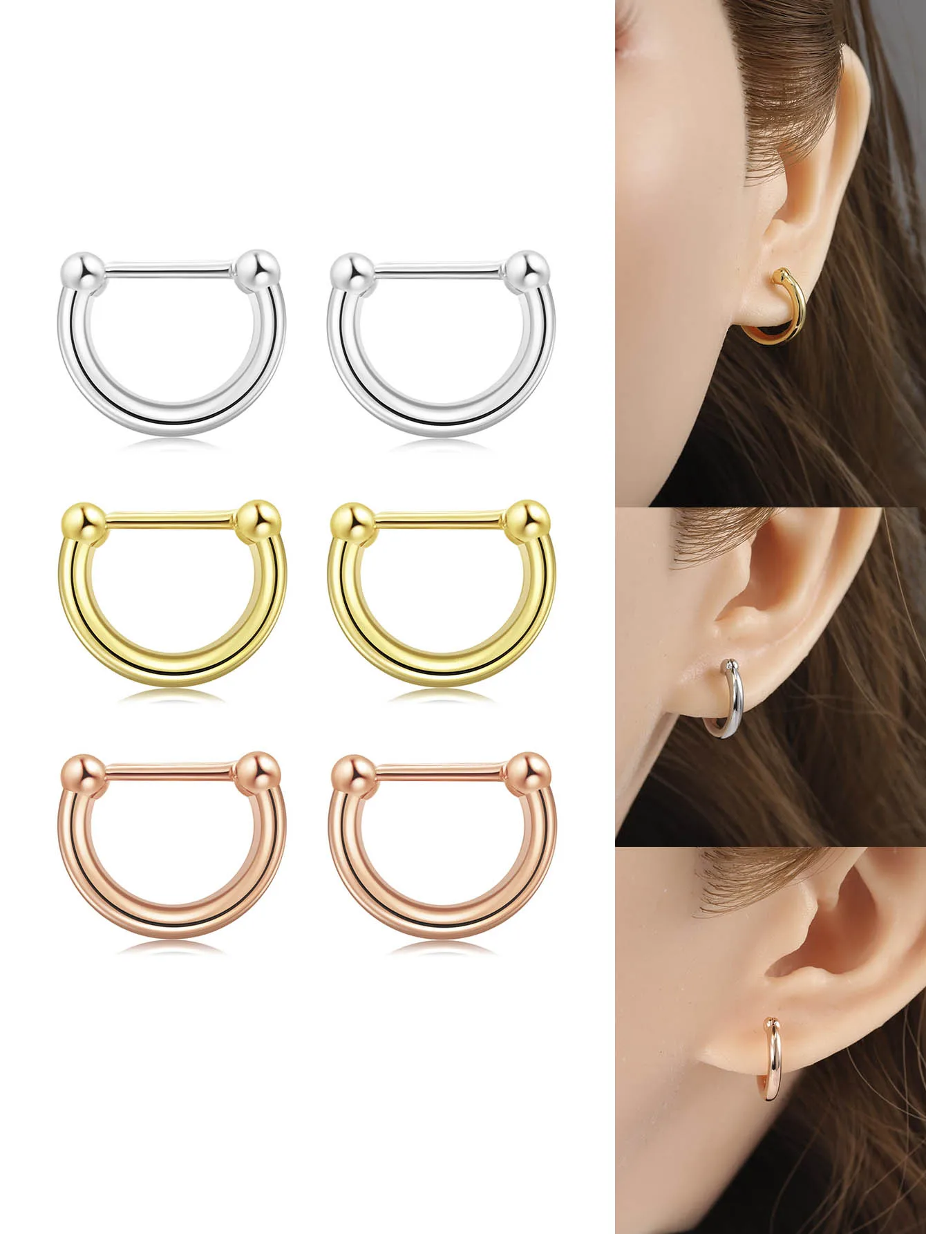Edelstahl d Form Ohrringe Nasenringe für Frauen Edelstahl Stern Creolen Mädchen Schmuck Geschenk Charme hypo allergen Image