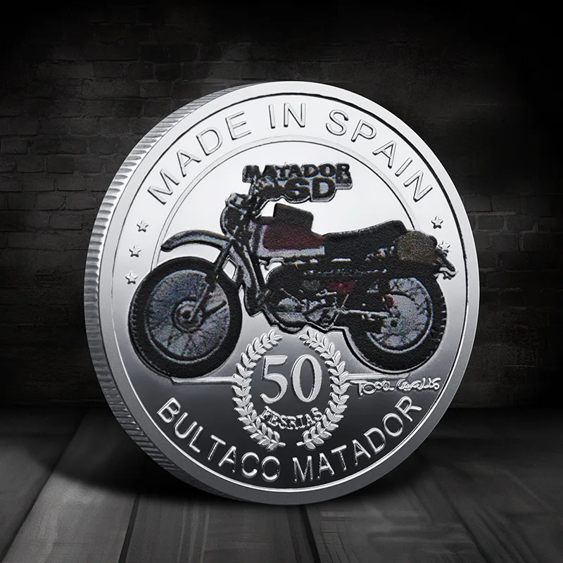 Spanien Bultaco Matador Souvenir versilbert Münze Sammlerstück Geschenk hergestellt in Spanien Sammlung Kunst 1 Stück Gedenkmünze Image