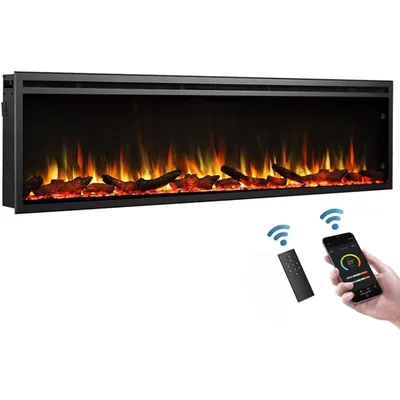 Wall Mounted Electric Fireplace with Flame Effect and Timer, 72 Inch, 5.78"D X 72"W X 18.91"H