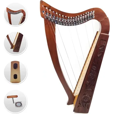 19 Strings Highland Solid Rosewood Natural Nylon Lever Tuning Key Extra Set included tall Roseback