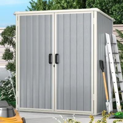 Sheds Outdoor Storage with Floor and Lockable Door, Plastic Sheds for Bike, Garbage Can,