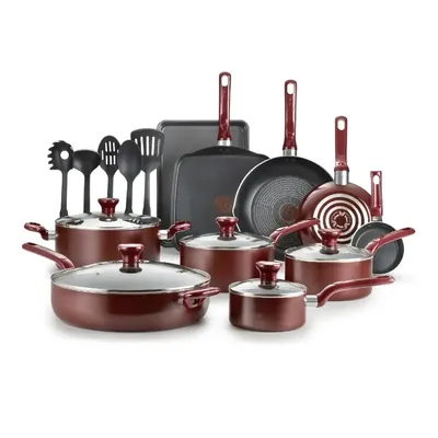 Easy Care Nonstick Cookware Set 20 Piece Red One Egg Wonder Fry Pans Griddle Jumbo Cooker Saucepan