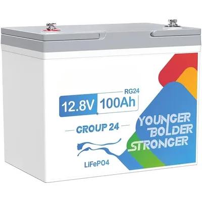 12V 100Ah RV LiFePO4 Battery, Lithium Battery Group 24 Mini Size with 100A BMS, Up to 15000 Cycles,