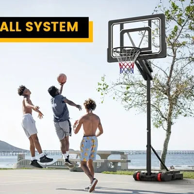 1 Basketball Hoop Outdoor 5.5-9.5 Feet Adjustable Height, 33 Inch Shatter Resistant Backboard,