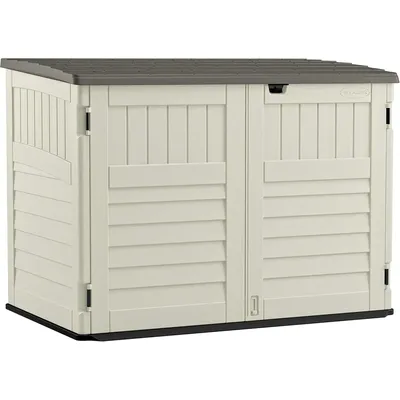 Horizontal Stow-Away Storage Shed - Natural Wood-like Outdoor Storage for Trash Cans and Yard Tools