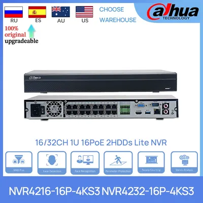 Dahua Original NVR4216-16P-4KS3 NVR4232-16P-4KS3 16CH/32CH 1U 16PoE 2HDDs Lite AI Network Video