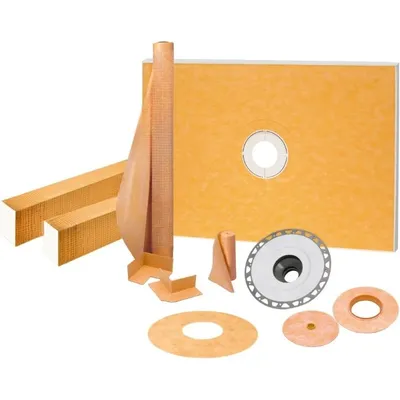 Shower Kit with Shower Tray, Curb, Waterproofing Membrane, Strips & Seals - PVC Plastic, 38" x 60"