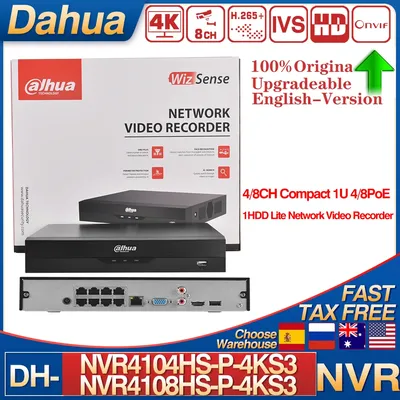 Dahua 4CH 4POE NVR4104HS-P-4KS3 8POE 8CH NVR4108HS-8P-4KS3 Smart Ai Video Recorder Support Heat Map