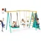 Swing Set for Backyard, Metal Swing Sets with 2 Swings, Climbing Ladder and Nets,Trapeze Bar, Soccer