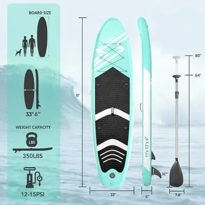 11' Premium Stand Up Paddle Board, Yoga Board with Durable SUP Accessories & Carry Bag | Wide Stance