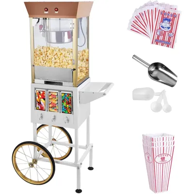 Popcorn Machine 8 OZ Vintage Professional Popcorn Theater Style Movable Popcorn Cart with Three