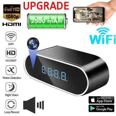 Upgrade 2500mAh 1080P Mini Camera Clock HD WIFI Control Wide Angle IR Night Vision View Alarm