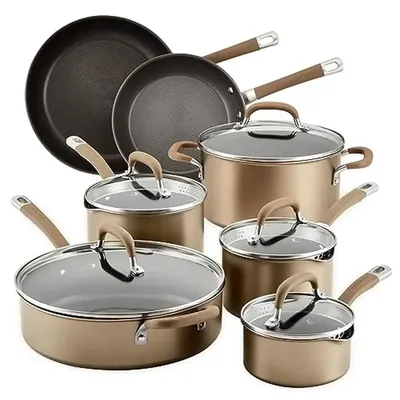 12-Piece Professional Hard Anodized Nonstick Cookware Set Induction Compatible High-Low Circles