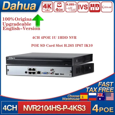 Dahua Original 4K 12MP NVR2104HS-P-4KS3 1 SATA 4 Channel Compact 1U 1HDD 4PoE Network Video Recorder